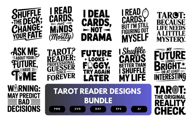 Tarot Reader SVG Bundle | Mystic Card Clipart, Fortune Teller Silhouette Cut Files for Cricut & Sublimation