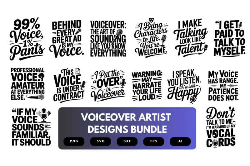Voiceover Artist SVG Bundle | Microphone Clipart, Recording Studio Silhouette Cut Files for Cricut & Sublimation