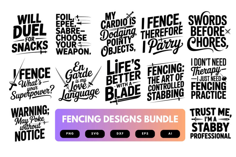 Fencing SVG Bundle | Sword Fighting Clipart , Fencer Silhouette Cut Files for Cricut & Sublimation