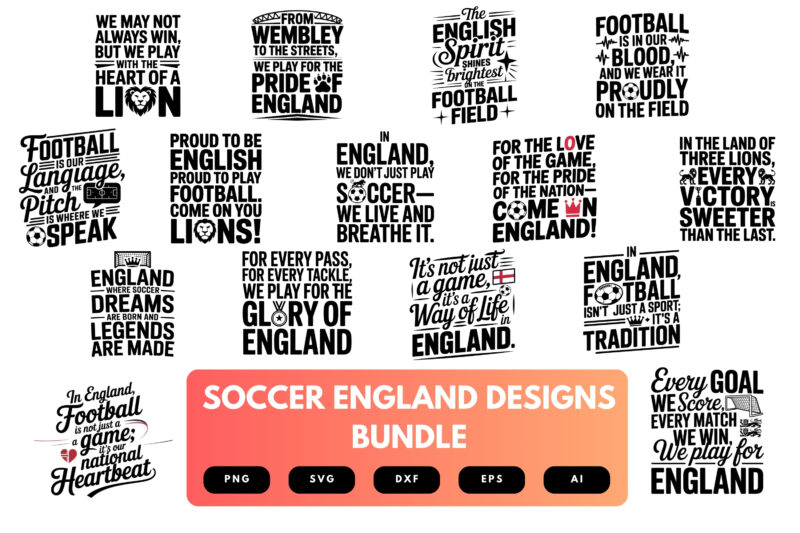 Soccer England SVG Bundle | England Soccer Team Clipart, UK Soccer Cut Files for Cricut & Sublimation