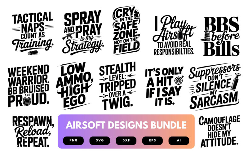 Airsoft SVG Bundle | Tactical Gun Clipart, Military Silhouette Cut Files for Cricut & Sublimation