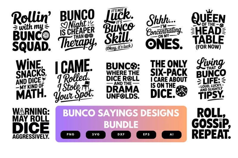 Bunco SVG Bundle | Funny Dice Game Sayings, Party Clipart & Cricut Cut Files for Game Night Crafts