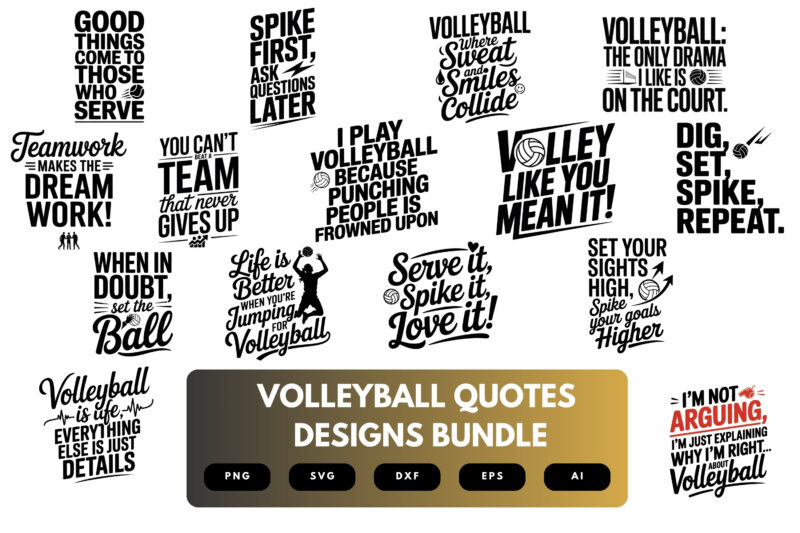 Volleyball Quotes SVG Bundle | Motivational Volleyball Sayings Clipart, Sports Cut Files for Cricut & Sublimation