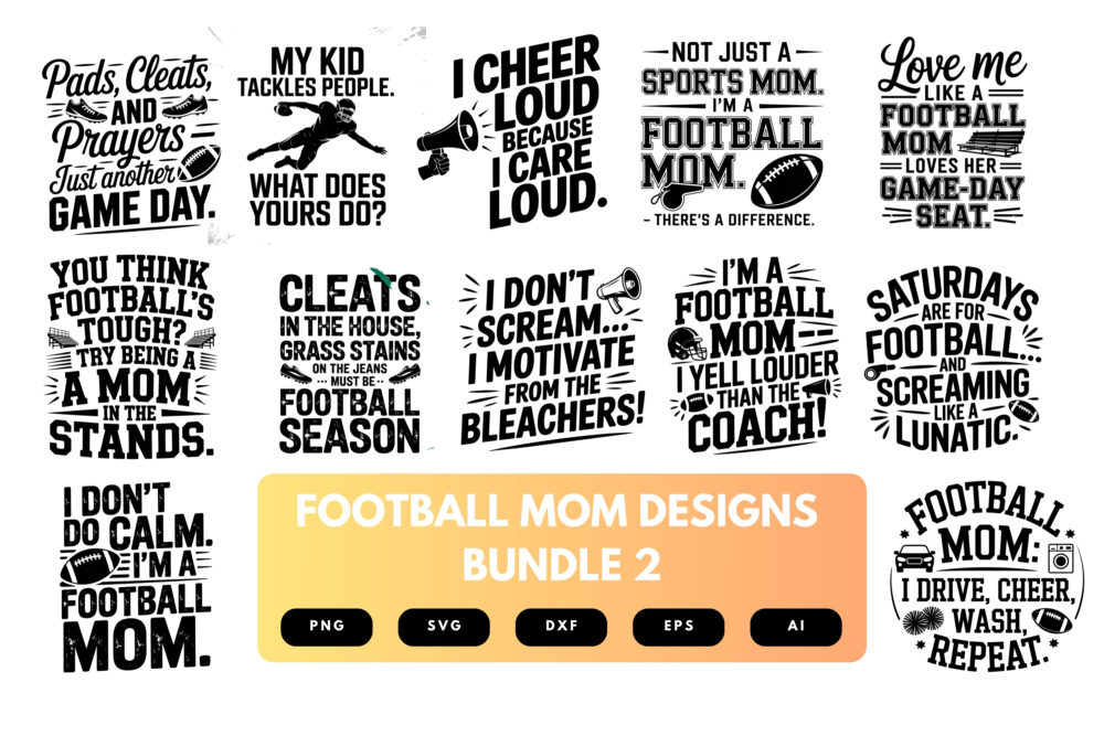 Football Mom SVG Bundle | Game Day Clipart, Proud Sports Mom Silhouette Cut Files for Cricut & Sublimation