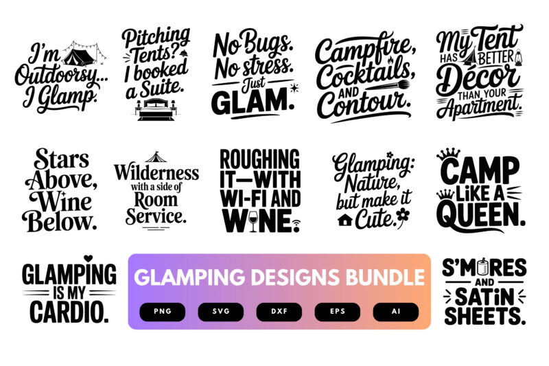 Glamping SVG Bundle | Glam Camping Clipart, Outdoor Adventure Cut Files for Cricut & Sublimation