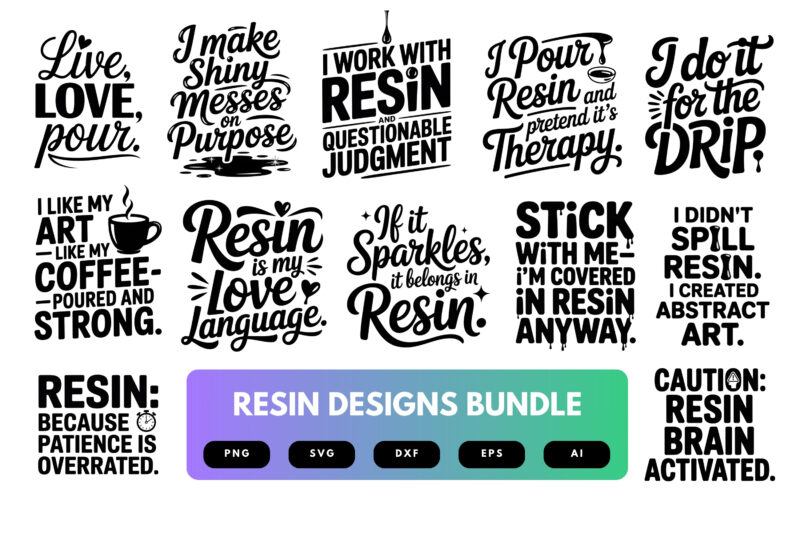 Resin Art SVG Bundle | Epoxy Craft Clipart, DIY Maker Silhouette Cut Files for Cricut & Sublimation