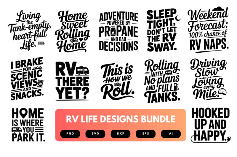 RV Life SVG Bundle | Camper Van Clipart, Road Trip Quote Cut Files for Cricut & Sublimation