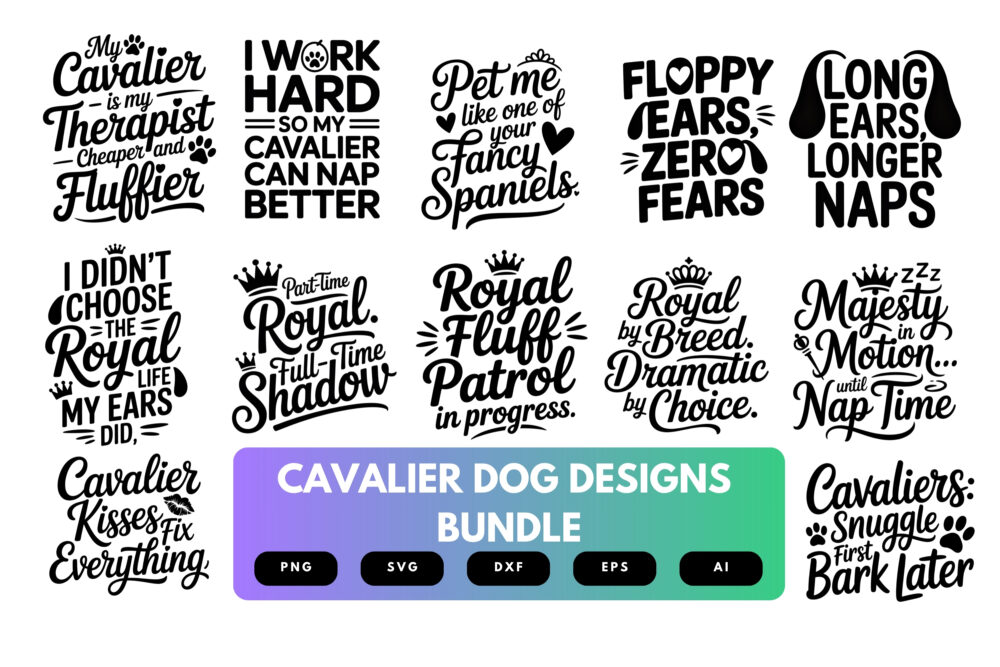 Cavalier King Charles Spaniel SVG Bundle | Dog Clipart, Cute Pet Silhouette Cut Files for Cricut & Sublimation