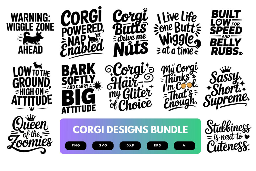 Corgi SVG Bundle | Dog Clipart, Funny Pet Silhouette Cut Files for Cricut & Sublimation