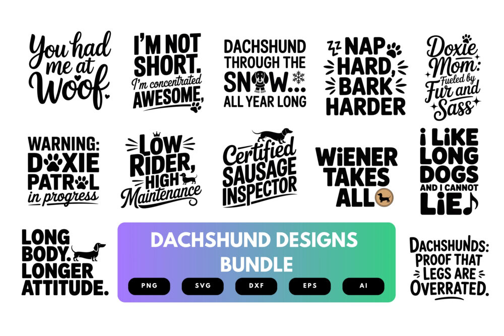 Dachshund SVG Bundle | Dog Clipart, Funny Wiener Dog Silhouette Cut Files for Cricut & Sublimation