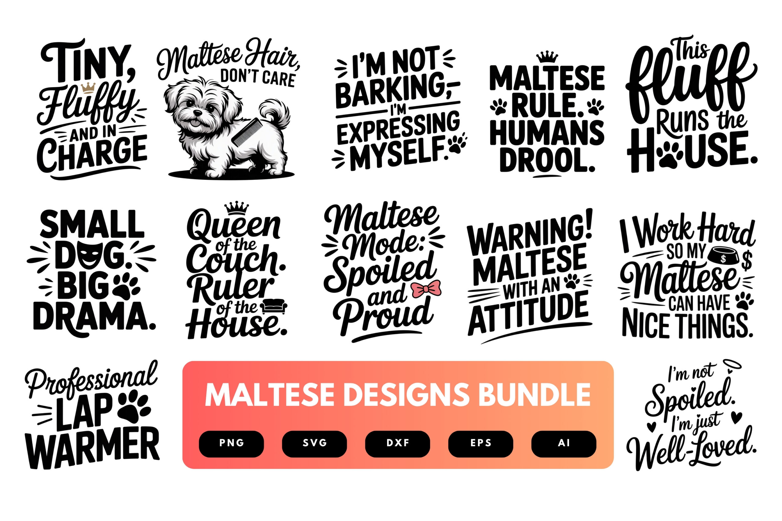 Maltese SVG Bundle | Cute Dog Clipart, Fluffy Pet Silhouette Cut Files for Cricut & Sublimation Maltese SVG Bundle | Cute Dog Clipart, Fluffy Pet Silhouette Cut Files for Cricut & Sublimation