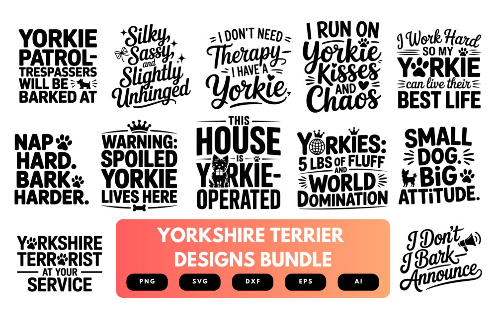 Yorkshire Terrier SVG Bundle | Cute Dog Clipart, Small Breed Pet Silhouette Cut Files for Cricut & Sublimation