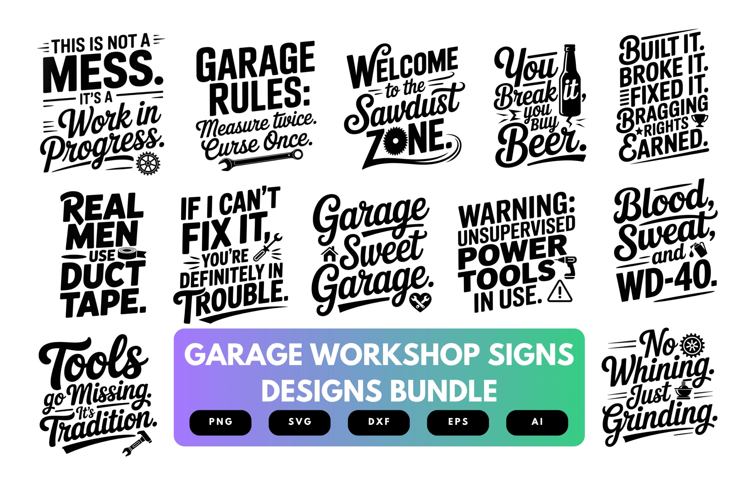 Garage Workshop Signs SVG Bundle | Funny Garage Sign Cut Files for Cricut, Workshop Decor Clipart, Man Cave Wall Art Garage Workshop Signs SVG Bundle | Funny Garage Sign Cut Files for Cricut, Workshop Decor Clipart, Man Cave Wall Art