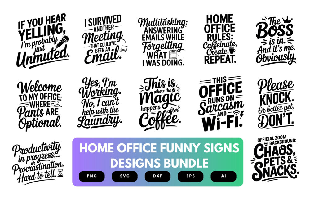 Home Office SVG Bundle | Funny Office Sign Cut Files for Cricut, Work From Home Decor Clipart, Remote Work Quotes