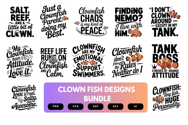 Clown Fish SVG Bundle | Cute Aquarium , Ocean Life Cut Files for Cricut, Sublimation & Crafts