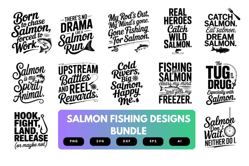 Salmon Fishing SVG Bundle | Fly Fishing , Outdoor Angler Cut Files for Cricut, Sublimation & Apparel