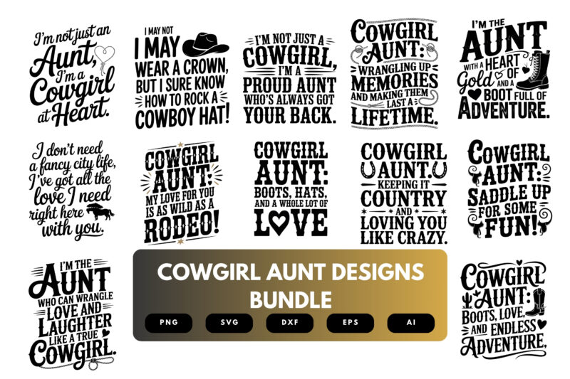 Cowgirl Aunt SVG Bundle | Western Quotes, Rodeo Graphics and Country Cut Files for Cricut, Silhouette & Sublimation