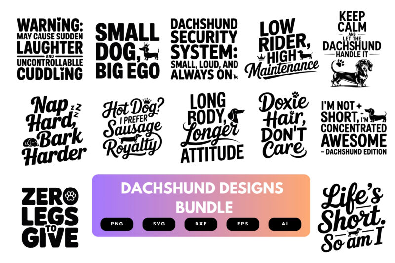 Dachshund SVG Bundle | Wiener Dog Clipart, Funny Pet Silhouette Cut Files for Cricut & Sublimation