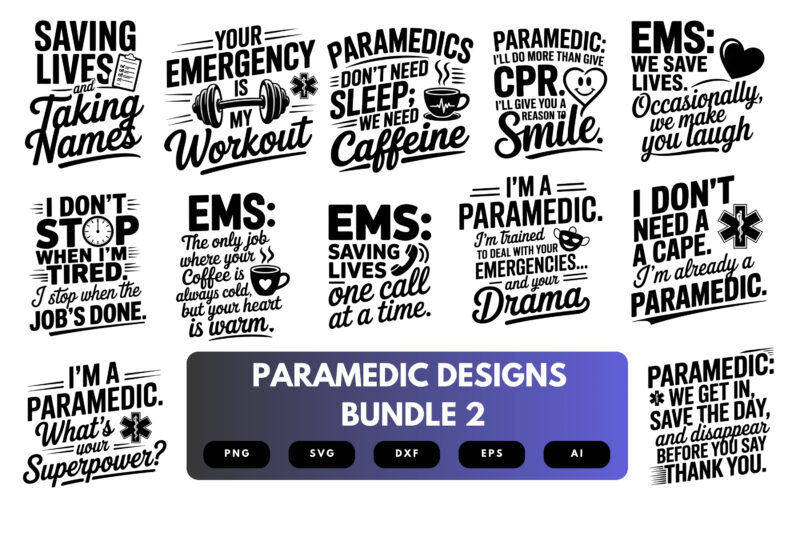 Paramedic SVG Bundle | EMT Clipart, First Responder Silhouette Cut Files for Cricut & Sublimation