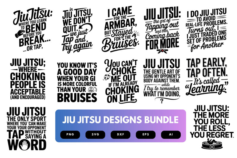 Jiu Jitsu SVG Bundle | Martial Arts Quotes, BJJ Clipart and Grappling Cut Files for Cricut & Sublimation