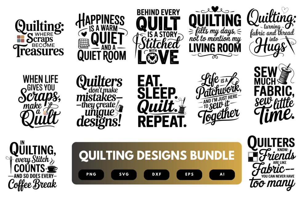 Quilting SVG Bundle | Funny Sewing Quotes, Quilt Block Clipart and Crafter Cut Files for Cricut & Sublimation