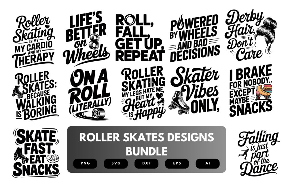 Roller Skates SVG Bundle | Retro Skating Quotes, Skater Girl Clipart and Roller Derby Cut Files for Cricut & Sublimation