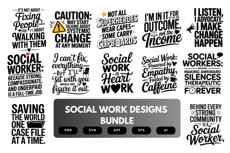 Social Work SVG Bundle | Empowering Quotes, Therapist Clipart and Mental Health Cut Files for Cricut & Sublimation