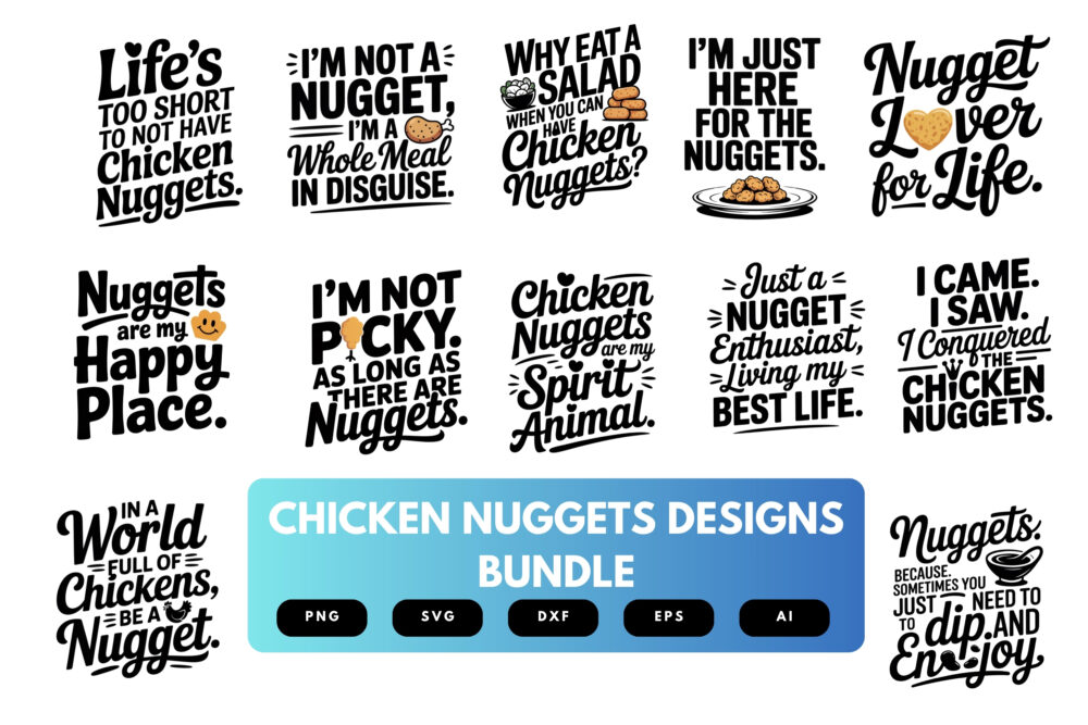 Chicken Nugget SVG Bundle | Funny Food Clipart, Fast Food Silhouette Cut Files for Cricut & Sublimation