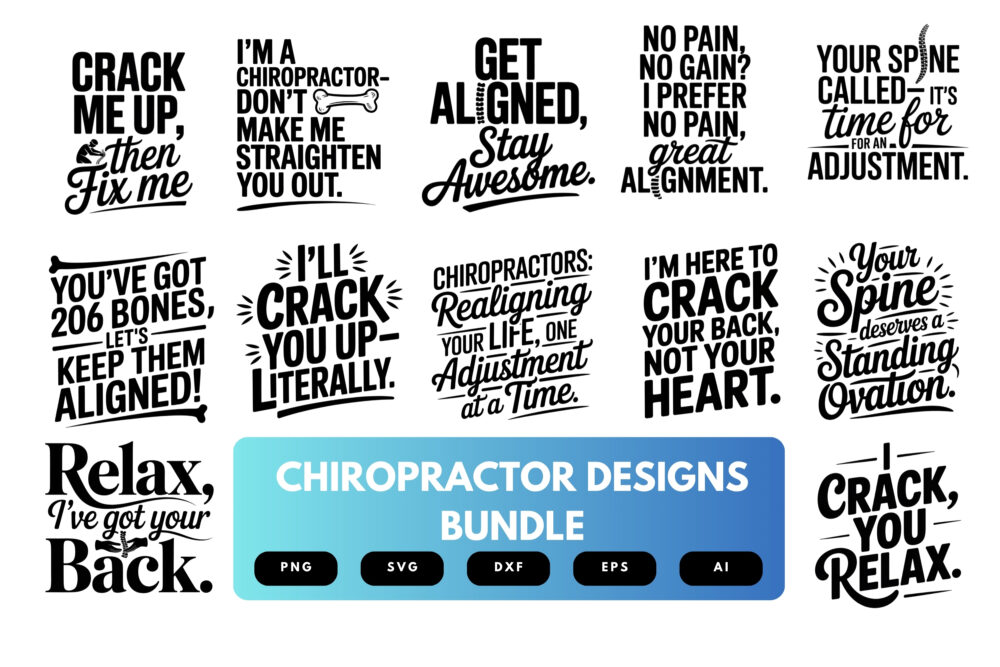 Chiropractor SVG Bundle | Spine Health Clipart, Chiropractic Silhouette Cut Files for Cricut & Sublimation