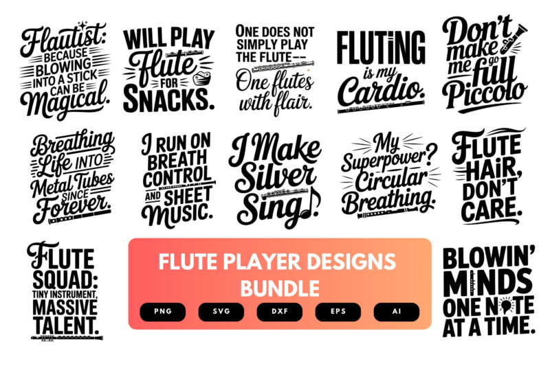 Flute Player SVG Bundle | Musical Instrument Clipart, Musician Silhouette Cut Files for Cricut & Sublimation