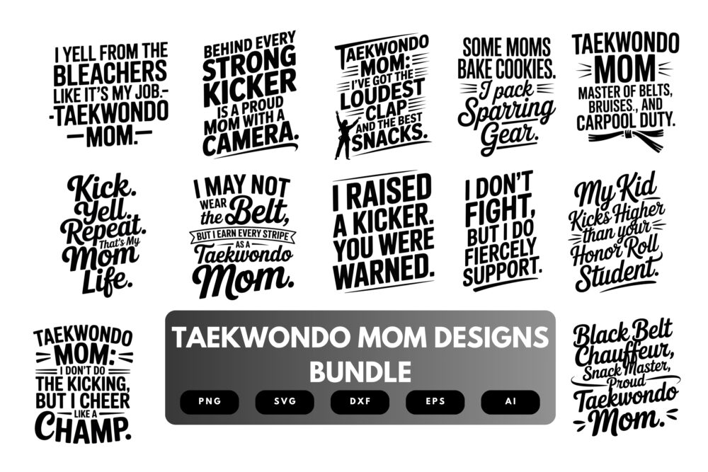 Taekwondo Mom SVG Bundle | Martial Arts Clipart, Strong Mother Silhouette Cut Files for Cricut & Sublimation