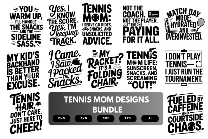 Tennis Mom SVG Bundle | Sports Clipart, Proud Mother Silhouette Cut Files for Cricut & Sublimation