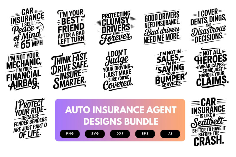 Auto Insurance Agent SVG Bundle | Insurance Quote Clipart, Agent Silhouette Cut Files for Cricut & Sublimation