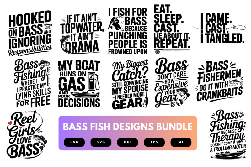 Bass Fish SVG Bundle | Fishing Silhouette Clipart, Angler Cut Files for Cricut & Sublimation