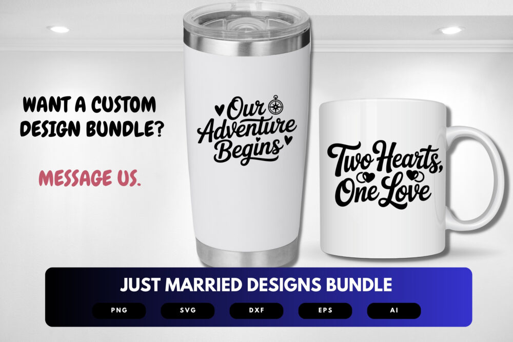 Just Married SVG Bundle | Wedding Quotes, Newlywed Clipart , Silhouette Cut Files for Cricut & Sublimation - Image 2