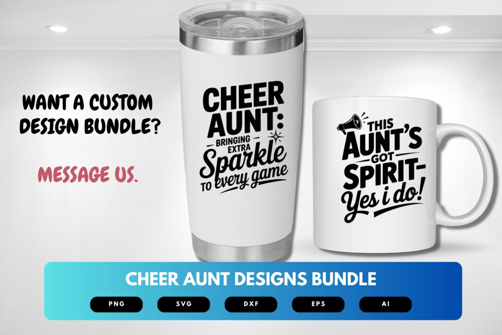 Cheer Aunt SVG Bundle | Cheerleading Clipart, Quotes & Spirit Cut Files for Cricut, Sublimation, Pom Pom Designs - Image 8