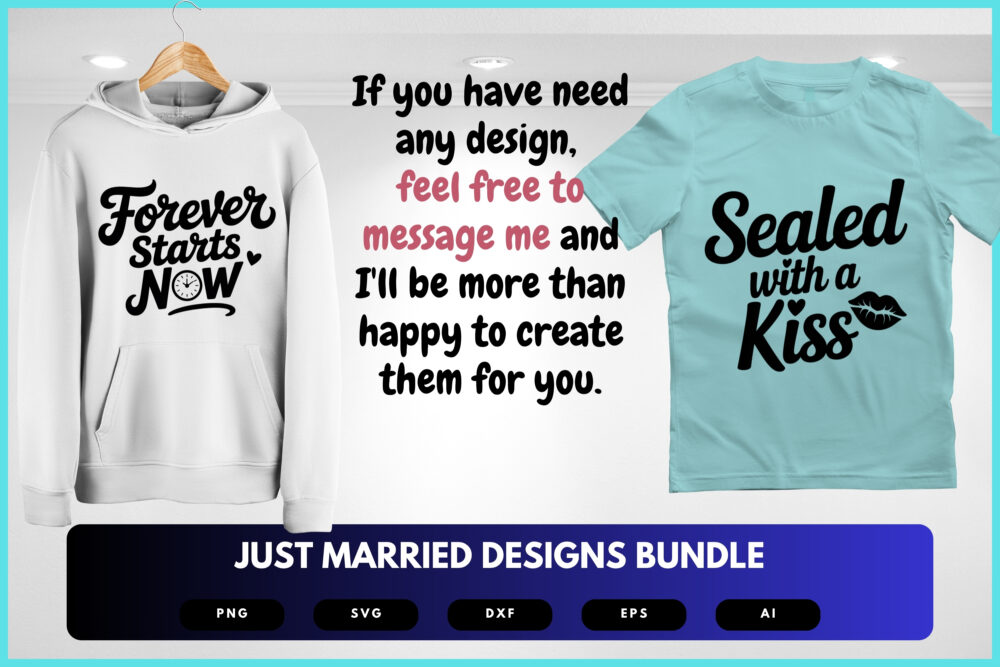Just Married SVG Bundle | Wedding Quotes, Newlywed Clipart , Silhouette Cut Files for Cricut & Sublimation - Image 8