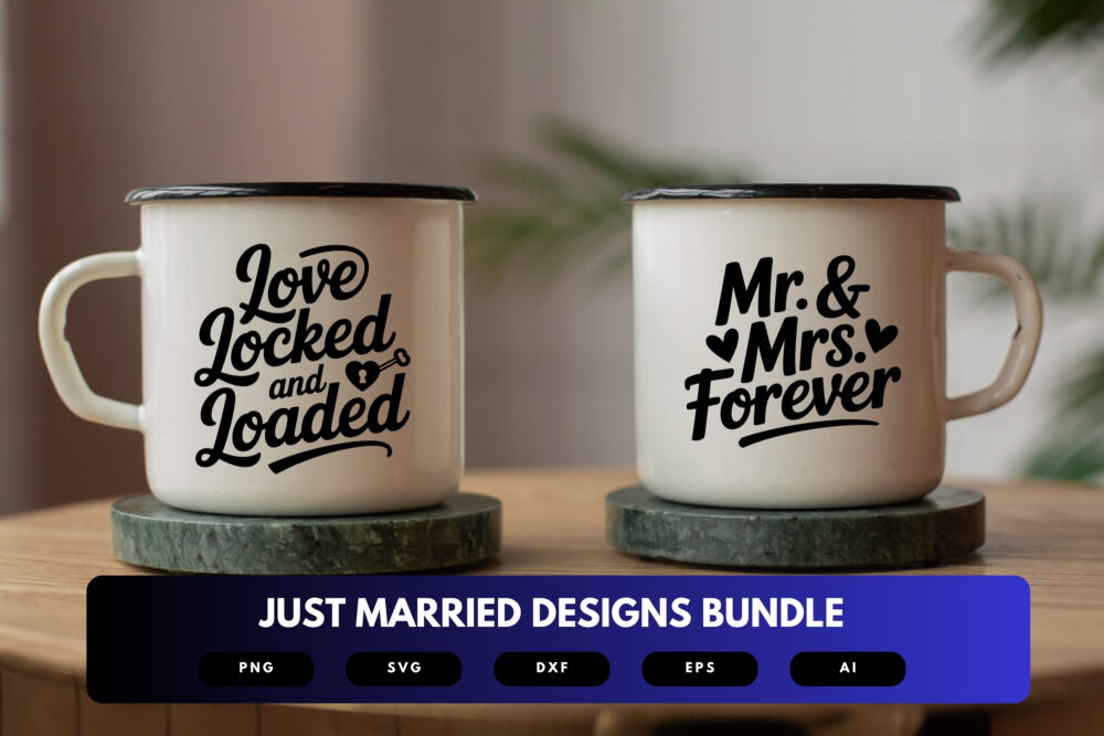 Just Married SVG Bundle | Wedding Quotes, Newlywed Clipart , Silhouette Cut Files for Cricut & Sublimation - Image 7