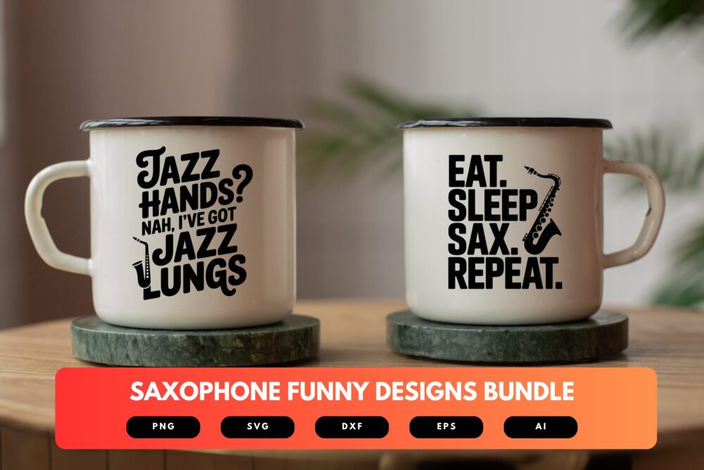 Funny Saxophone SVG Bundle | Musical Instrument Clipart, Jazz Band Silhouette Cut Files for Cricut & Sublimation - Image 7