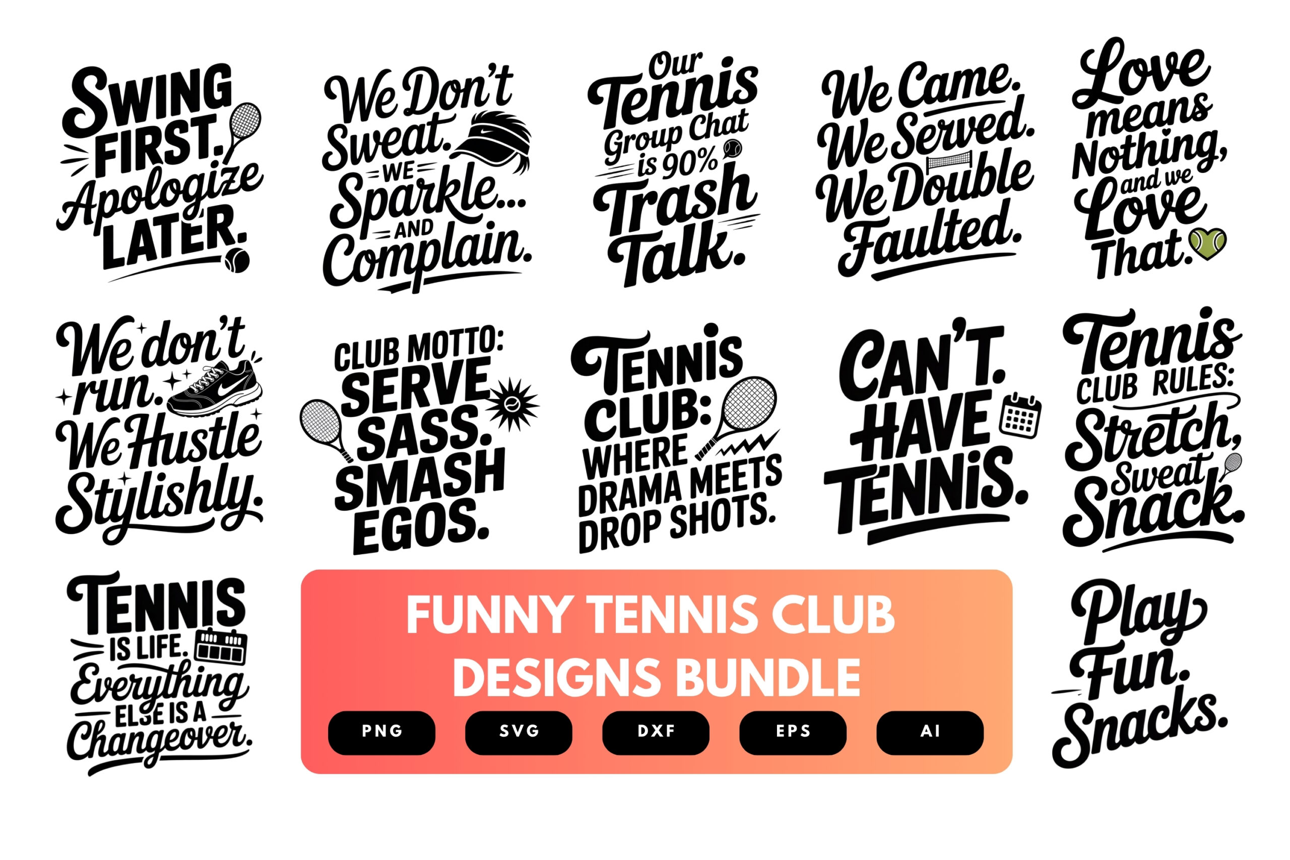 Funny Tennis Club SVG Bundle | Humorous Tennis Quotes, Sporty Cut Files for Cricut & Sublimation Funny Tennis Club SVG Bundle | Humorous Tennis Quotes, Sporty Cut Files for Cricut & Sublimation