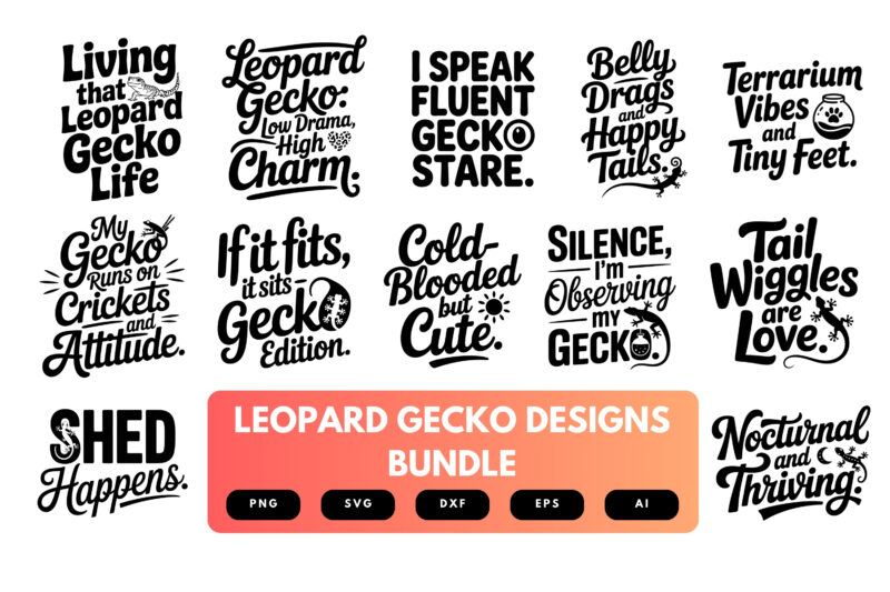 Leopard Gecko SVG Bundle | Cute Gecko Clipart, Reptile Silhouette Cut Files for Cricut & Sublimation