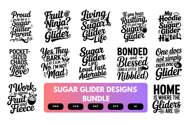 Sugar Glider SVG Bundle | Cute Sugar Glider Clipart, Pet Marsupial Cut Files for Cricut & Sublimation