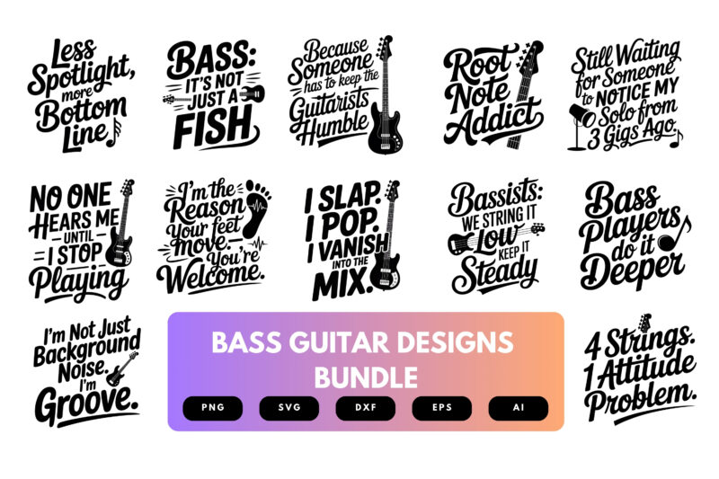 Bass Guitar SVG Bundle | Electric Guitar Clipart, Musician Silhouette Cut Files for Cricut & Sublimation