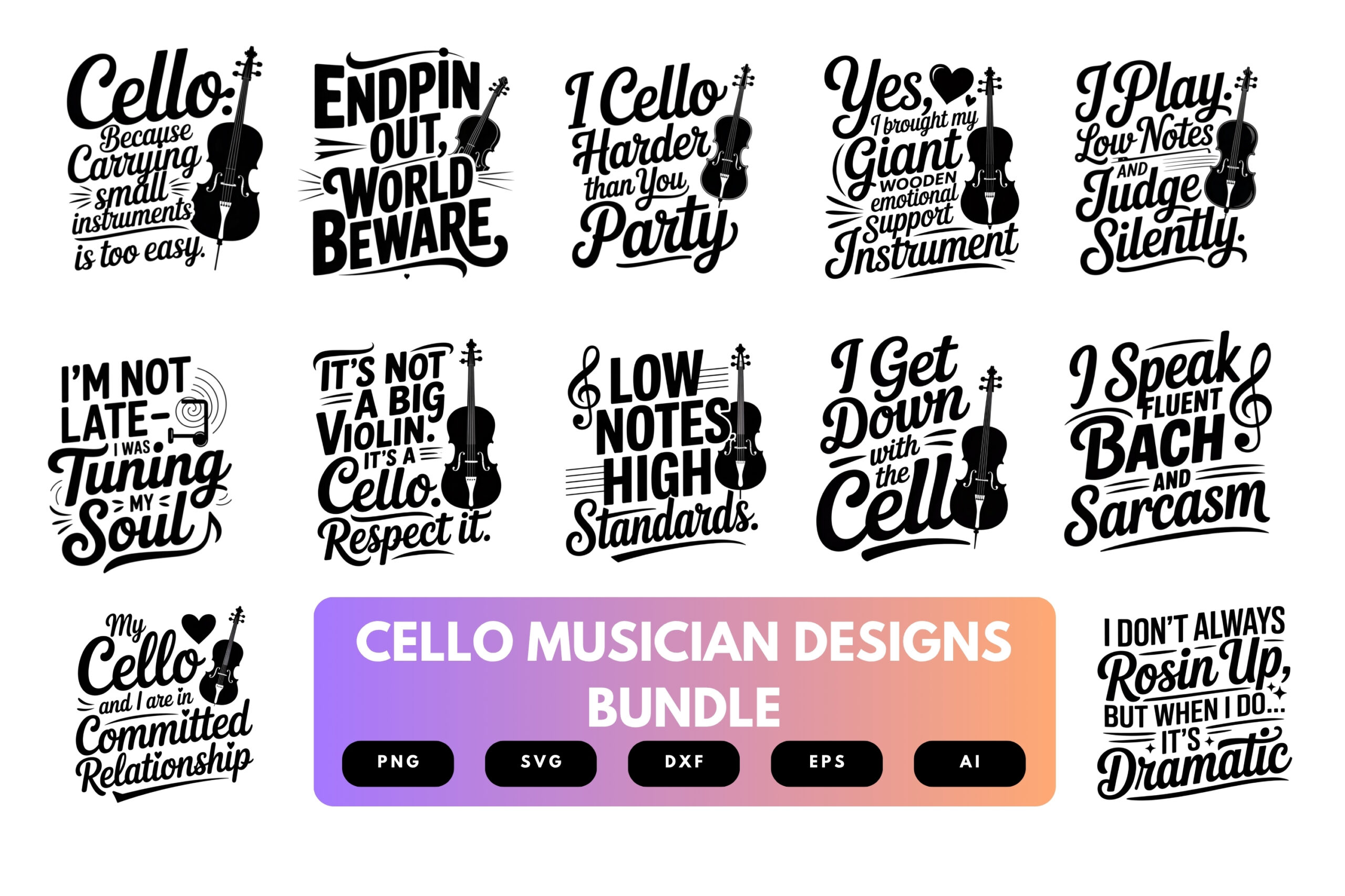 Cello Musician SVG Bundle | String Instrument Clipart, Classical Music Silhouette Cut Files for Cricut & Sublimation Cello Musician SVG Bundle | String Instrument Clipart, Classical Music Silhouette Cut Files for Cricut & Sublimation