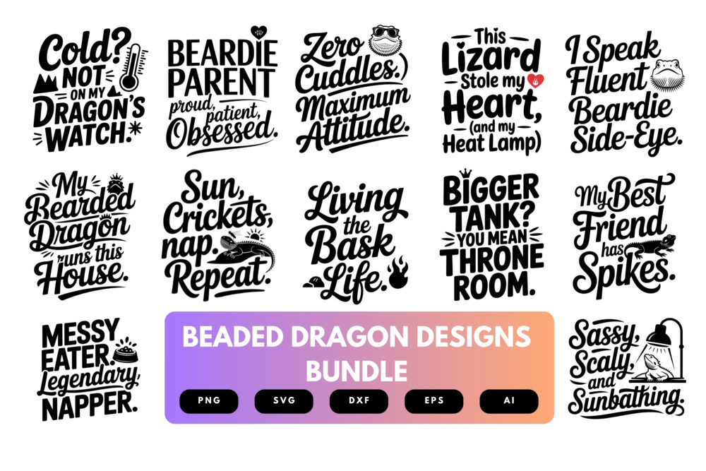 Bearded Dragon SVG Bundle | Cute Lizard Clipart, Reptile Silhouette Cut Files for Cricut & Sublimation