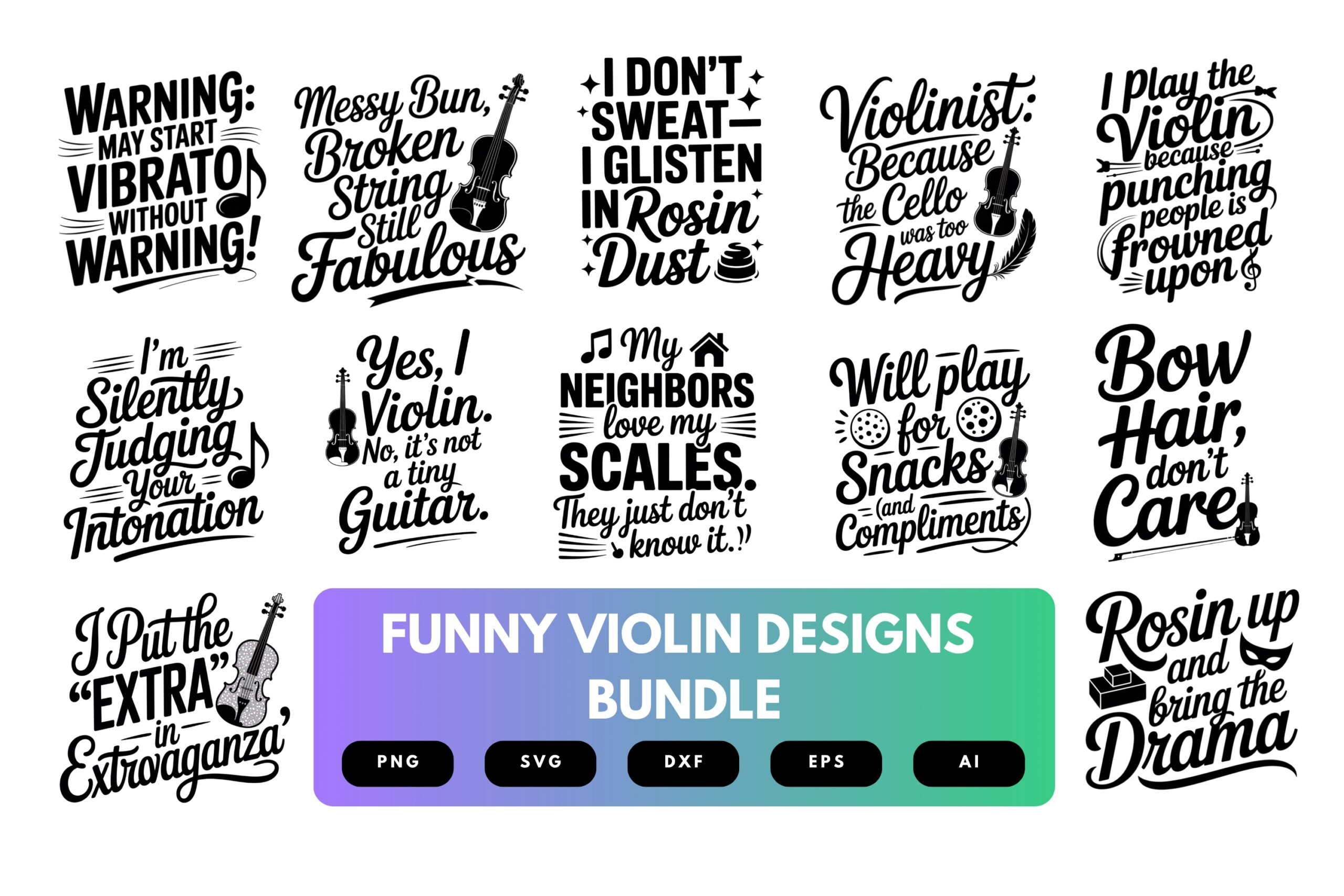 Funny Violin SVG Bundle | Musician Humor Clipart, Fiddle Player Silhouette Cut Files for Cricut & Sublimation Funny Violin SVG Bundle | Musician Humor Clipart, Fiddle Player Silhouette Cut Files for Cricut & Sublimation