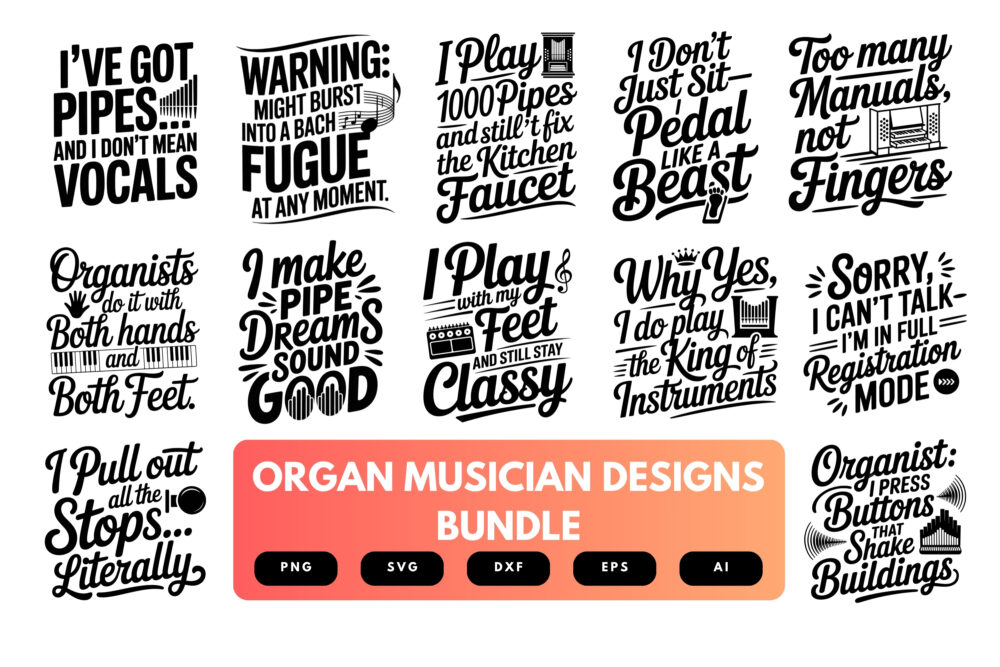 Organ Musician SVG Bundle | Classical , Church Organ Clipart, Organist Silhouette Cut Files for Cricut & Sublimation