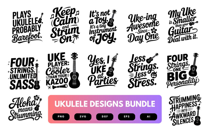 Ukulele SVG Bundle | Hawaiian Music Clipart, Ukulele Player Silhouette Cut Files for Cricut & Sublimation
