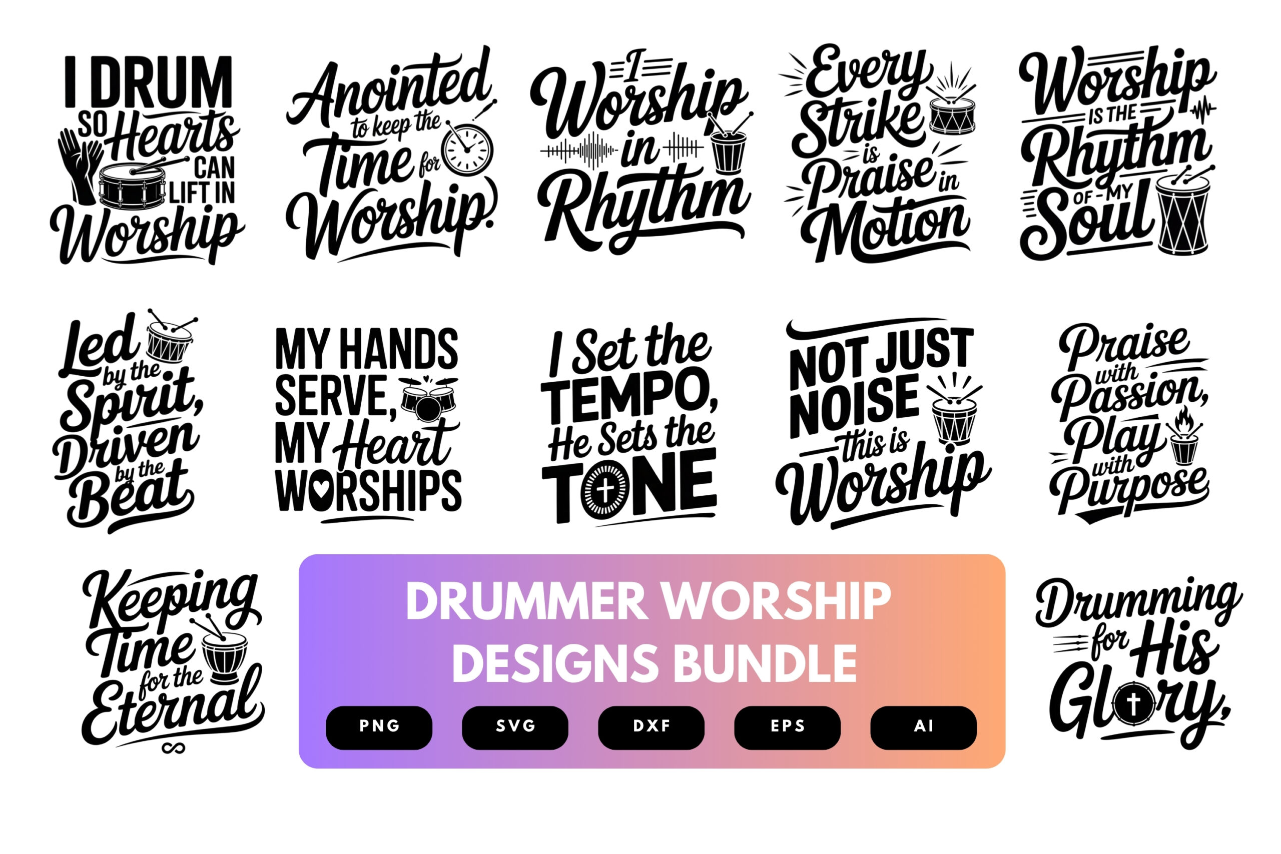 Drummer SVG Bundle | Worship Music Clipart, Christian Drummer Cut Files for Cricut & Sublimation Drummer SVG Bundle | Worship Music Clipart, Christian Drummer Cut Files for Cricut & Sublimation