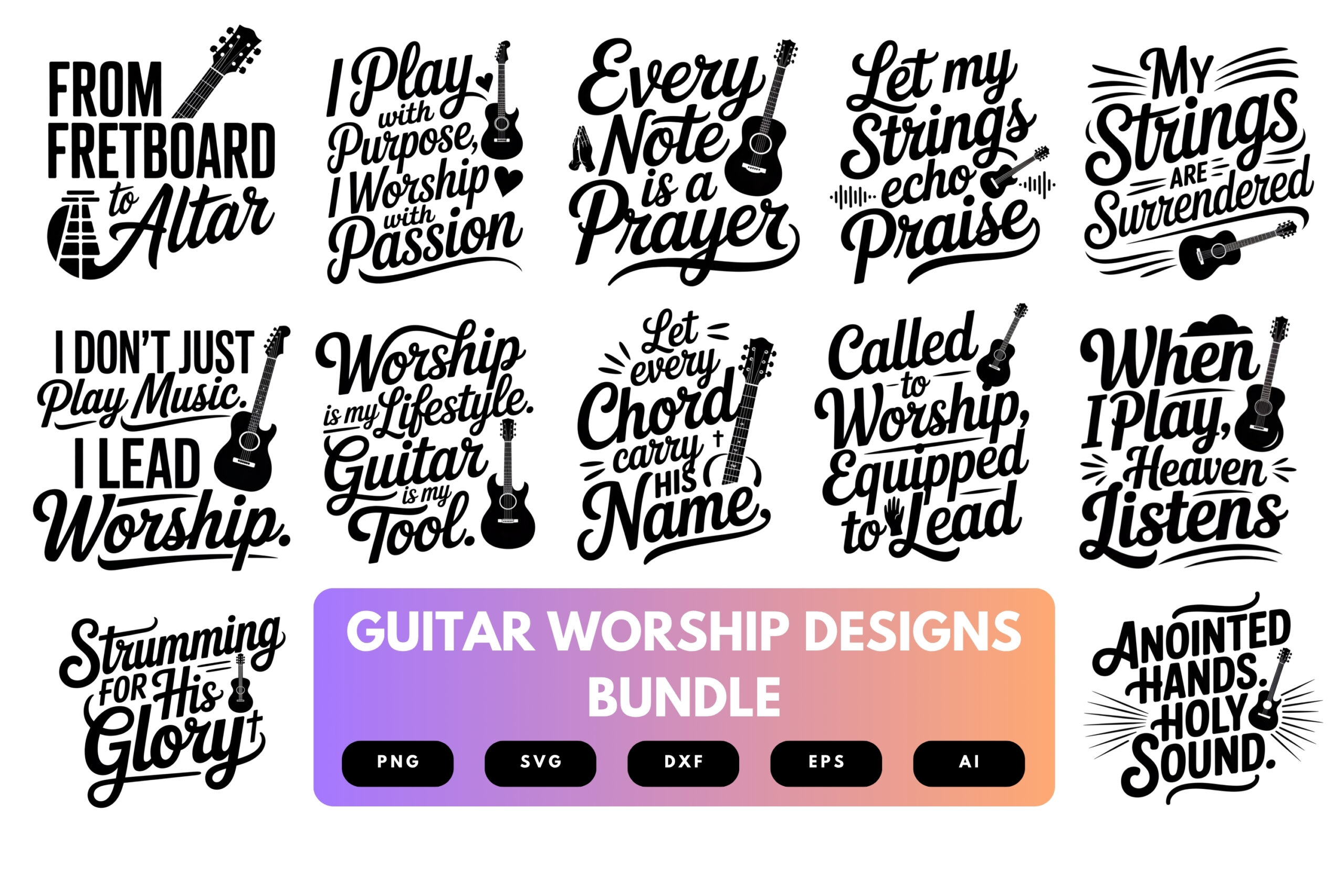 Guitar SVG Bundle | Worship Music Clipart, Christian Guitarist Cut Files for Cricut & Sublimation Guitar SVG Bundle | Worship Music Clipart, Christian Guitarist Cut Files for Cricut & Sublimation